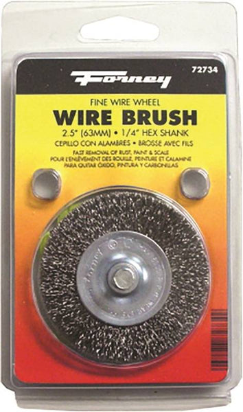 Forney 72734 Wire Wheel Brush, 2-1/2 in Dia, 0.008 in Dia Bristle