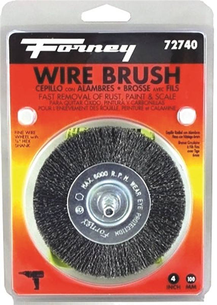 Forney 72740 Wire Wheel Brush, 4 in Dia, 0.008 in Dia Bristle