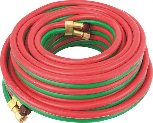 Forney 86145 Welder Torch Hose, 1-4 in ID, 25 ft L, 100 psi Pressure, 9-16-18 Thread, Neoprene, Green-Red