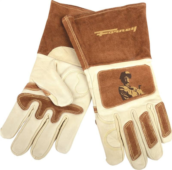 ForneyHide 53411 Welding Gloves, Men's, XL, Gauntlet Cuff, Brown/White, Reinforced Crotch Thumb