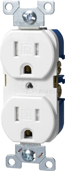 Eaton Wiring Devices TRBR15W-BXSP Duplex Receptacle, 2 -Pole, 15 A, 125 V, Back, Side Wiring, NEMA: 5-15R, White