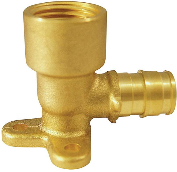 Apollo Valves ExpansionPEX Series EPXDEE12 Drop Ear Pipe Elbow, 1/2 in, Barb x FNPT, 90 deg Angle, Brass
