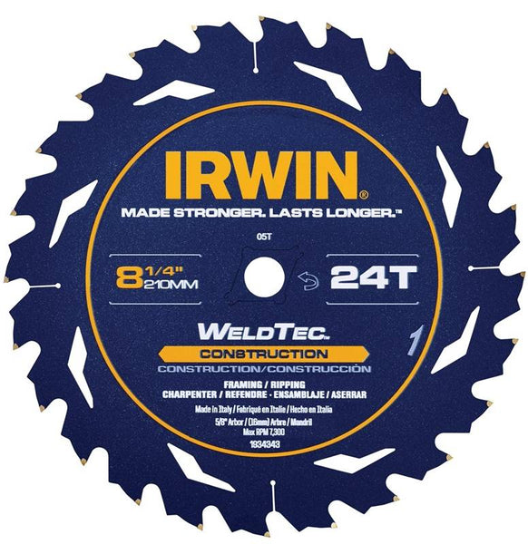 IRWIN MARATHON 1934343 Table Saw Blade, 8-1-2 in Dia, Carbide Cutting Edge, 5-8 in Arbor