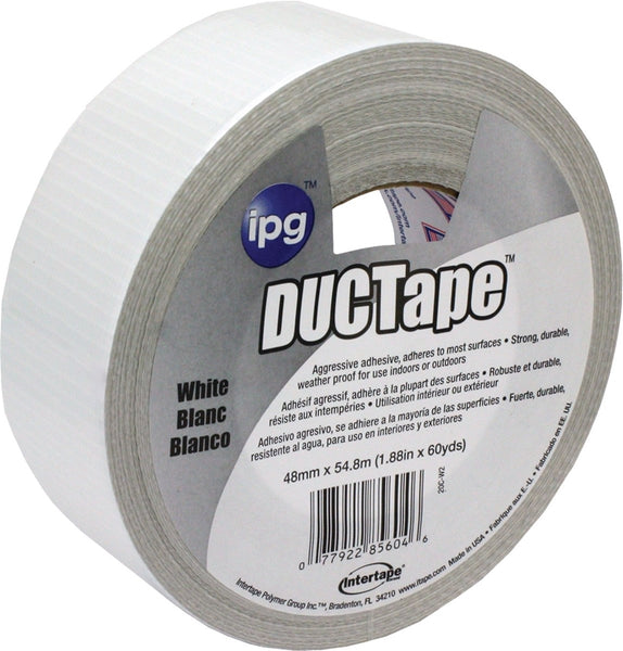 IPG 20C-W2 Duct Tape, 60 yd L, 1.88 in W, Cloth Backing, White