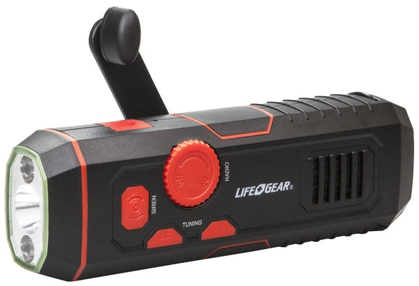 LIFE+GEAR Storm Proof Series LG38-60675-RED Crank Radio Light, 480 mAh, Lithium-Ion Battery, LED Lamp, 30 Lumens