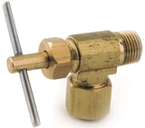 Anderson Metals 759103-0402 Straight Needle Shut-Off Valve, 1/4 x 1/8 in Connection, Compression x MIP, Brass Body