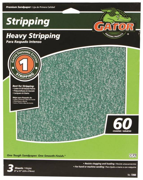 Gator 7260 Sanding Sheet, 11 in L, 9 in W, 60 Grit, Coarse, Aluminum Oxide Abrasive