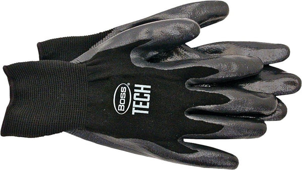 BOSS TECH 7820L Gloves, L, Knit Wrist Cuff, Foam-Nitrile Coating, Nylon Glove, Black