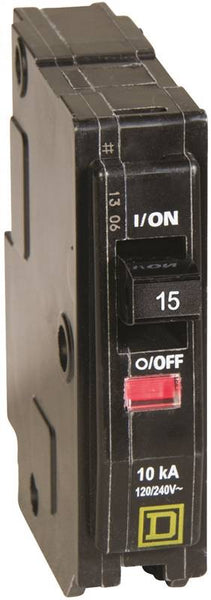 Square D QO QO115C Circuit Breaker, Mini, 15 A, 1 -Pole, 120/240 VAC, 48 VDC, Plug Mounting