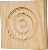 Waddell RTB35OAK Trim Block, 3-3/4 in H, 3-3/4 in W, Rosette Pattern, Oak Wood