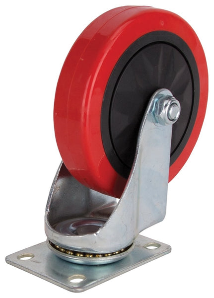 ProSource JC-385-G Swivel Caster, 5 in Dia Wheel, 30 mm W Wheel, PU Wheel, Red, 275 lb, Steel Housing Material