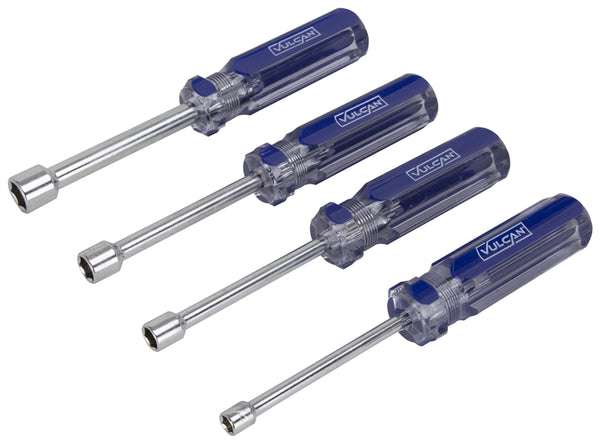 Vulcan JLO-040 Nut Driver Set, 4-Piece, Carbon Steel, Chrome, Transparent & Blue (Handle)