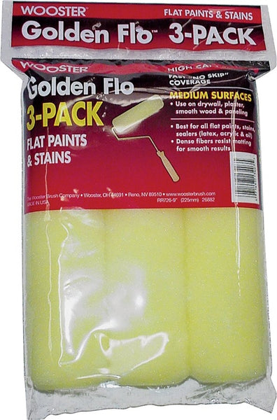 WOOSTER RR726-9 Paint Roller Cover, 3/8 in Thick Nap, 9 in L, Fabric Cover, Yellow