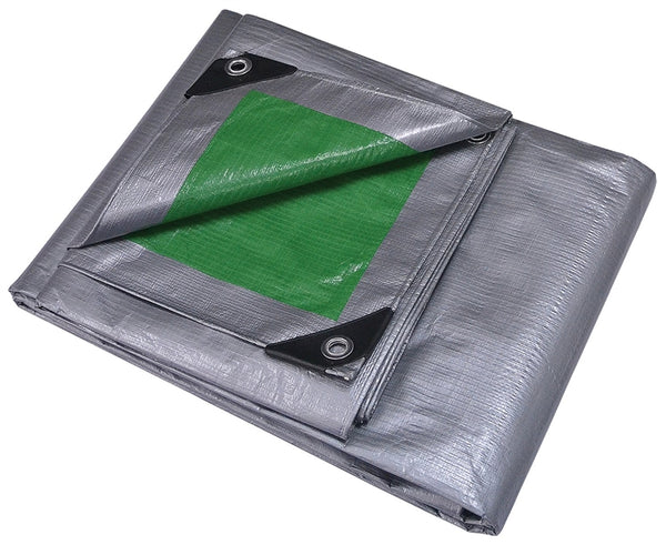 ProSource T0912GS140 Tarpaulin, 12 ft L, 9 ft W, 8 mil Thick, Polyethylene, Green/Silver