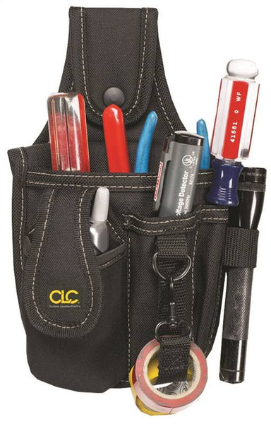 CLC Tool Works Series 1501 Tool and Cell Phone Holder, 4-Pocket, Polyester, Black, 6 in W, 9-3/4 in H, 2 in D
