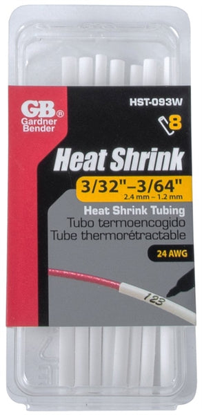 GB HST-093W Heat Shrink Tubing, 3/32 in Expanded, 3/64 in Recovered Dia, 4 in L, Polyolefin, White