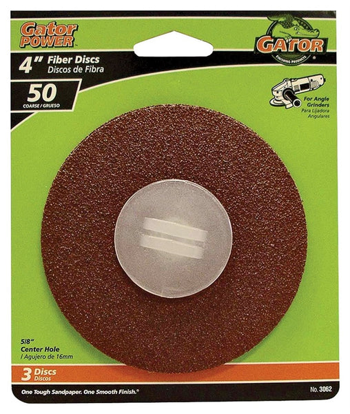 Gator 3062 Fiber Disc, 4 in Dia, 50 Grit, Coarse, Aluminum Oxide Abrasive, Fiber Backing