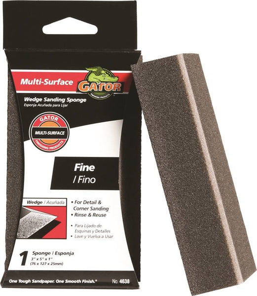 Gator 4638 Sanding Sponge, 5 in L, 2-1/2 in W, Fine, Aluminum Oxide Abrasive