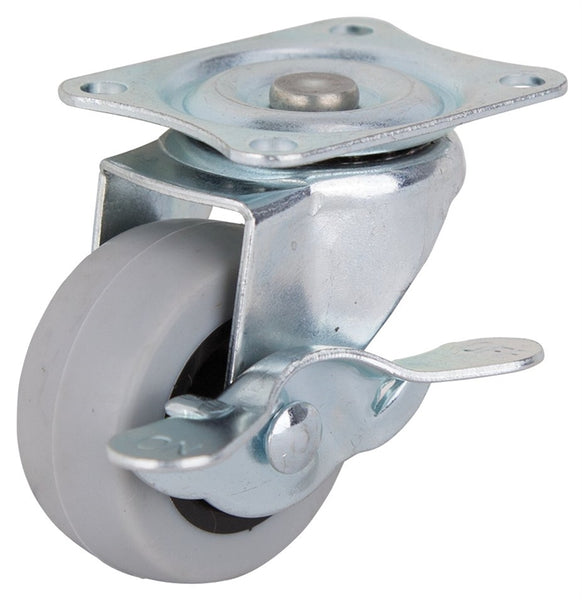 ProSource JC-N05-G Swivel Caster with Brake, 2 in Dia Wheel, 23 mm W Wheel, Thermoplastic Rubber Wheel, Gray, 105 lb