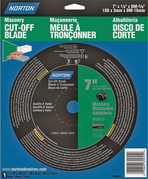 NORTON 07660789055 Cut-Off Wheel, 7 in Dia, 1-8 in Thick, 5-8 in Arbor, 24 Grit, Silicone Carbide Abrasive