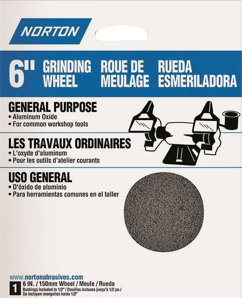 NORTON 07660788245 Grinding Wheel, 6 in Dia, 1/2 in Arbor, Coarse, Aluminum Oxide Abrasive