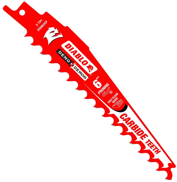 Diablo DS0603CP Reciprocating Saw Blade, 6 in L, 3 TPI, Carbide Cutting Edge
