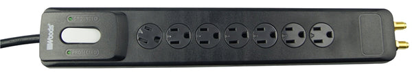 Woods 41627 Surge Protector Strip, 120 V, 15 A, 7 -Outlet, 2480 J Energy, Black