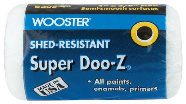 WOOSTER R205-4 Paint Roller Cover, 3/8 in Thick Nap, 4 in L, Fabric Cover, White