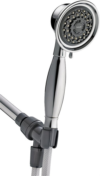 Waterpik PowerSpray VAT-343E Handheld Shower, 1/2 in Connection, 1.8 gpm, 3-Spray Function, Metal, Chrome, 5 ft L Hose