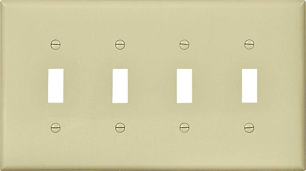 Eaton Wiring Devices PJ4V Wallplate, 4-7/8 in L, 8.56 in W, 4 -Gang, Polycarbonate, Ivory, High-Gloss