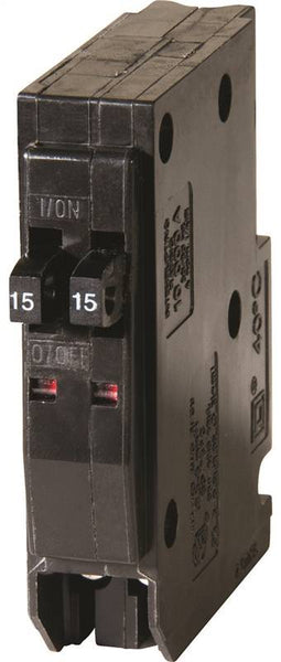 Square D QO QO1515CP Circuit Breaker, Miniature, Tandem, 15 A, 1-Pole, 120-240 V, Fixed Trip, Plug-In Mounting